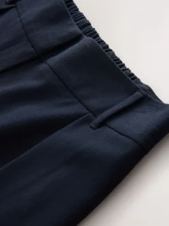 marine - Pantalons à jambe large et dos élastique en laine