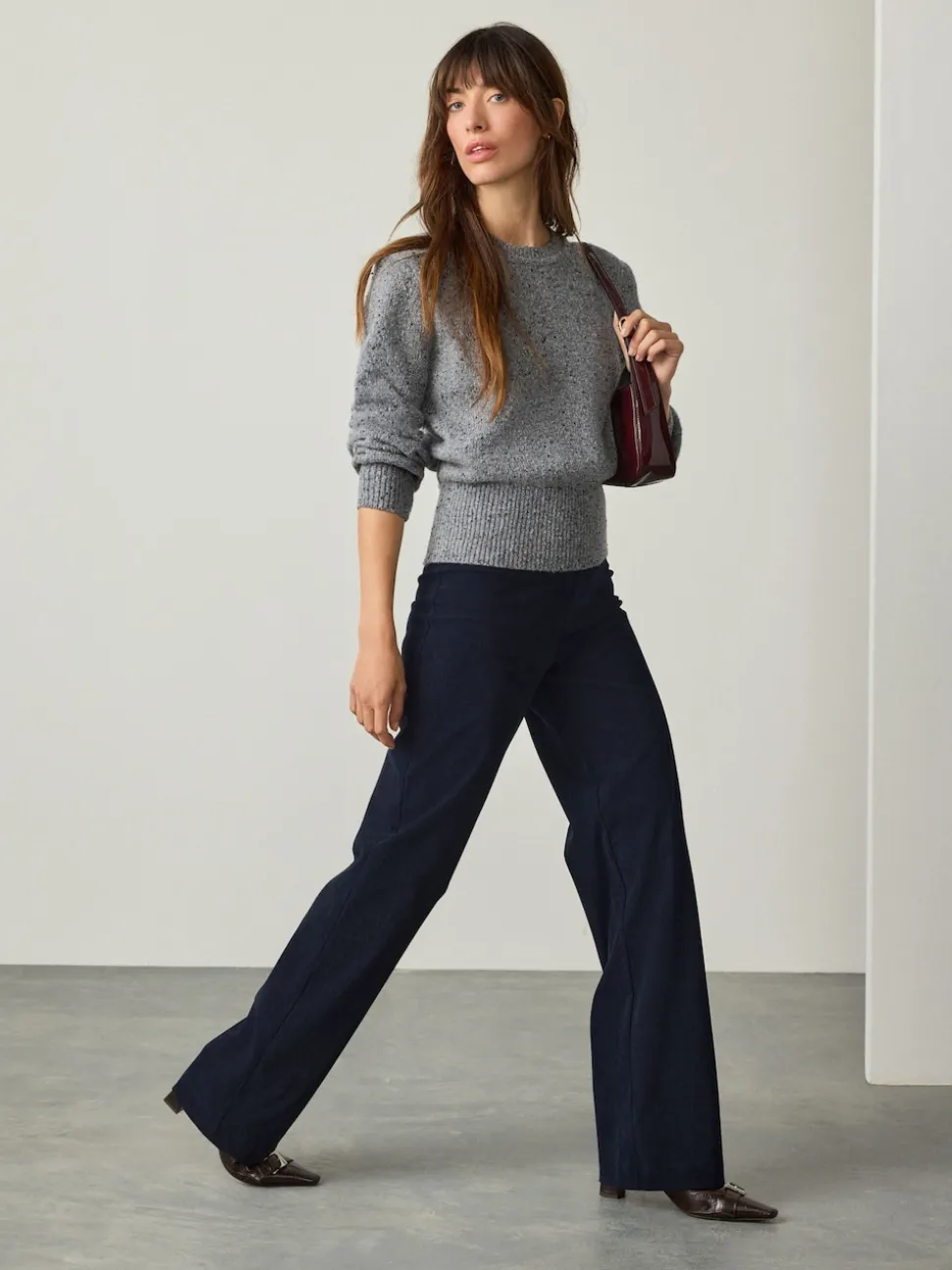 marine - Pantalons Amples en velours côtelé lissant