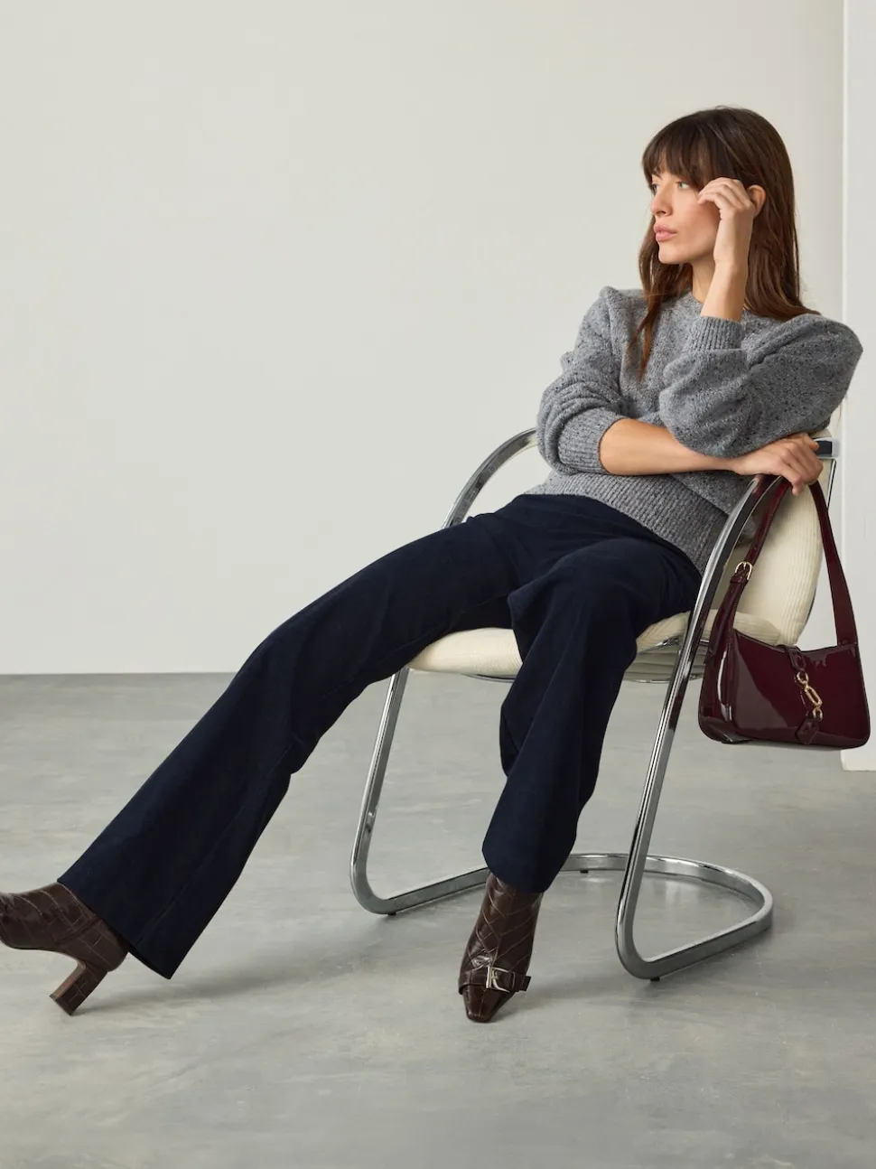 marine - Pantalons Amples en velours côtelé lissant