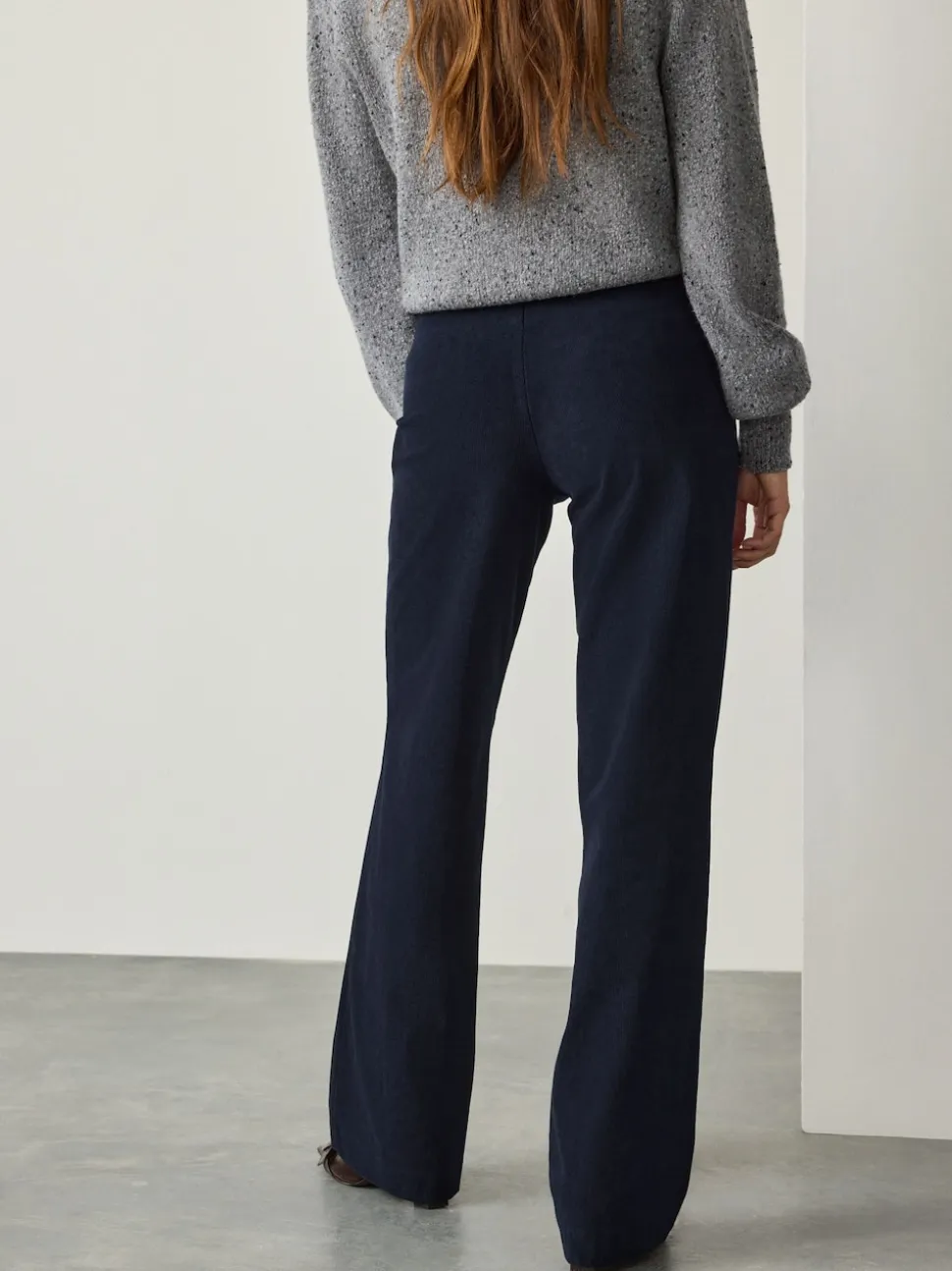 marine - Pantalons Amples en velours côtelé lissant