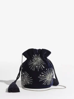 marine - Pochette Love & Roses en velours avec ornements sequins
