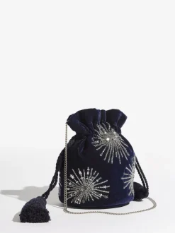 marine - Pochette Love & Roses en velours avec ornements sequins