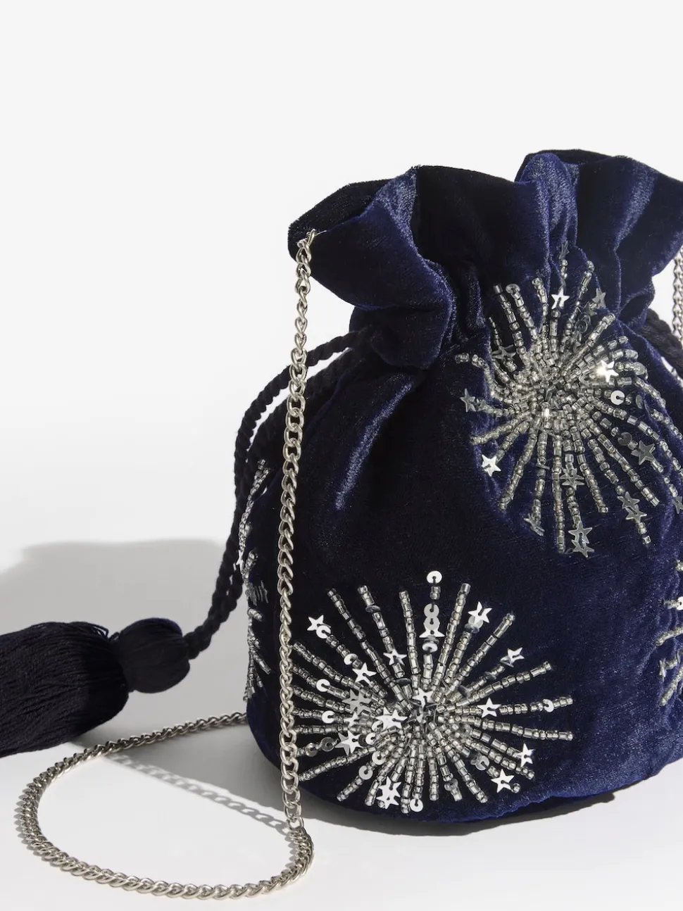 marine - Pochette Love & Roses en velours avec ornements sequins