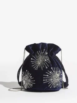 marine - Pochette Love & Roses en velours avec ornements sequins