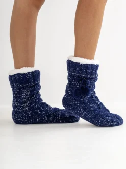 marine - Pour Moi Chaussons chaussettes confortables doublées de maille torsadée