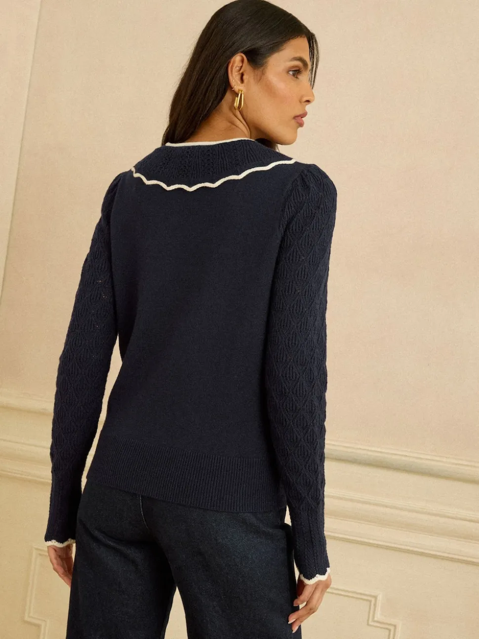 marine - Pull Love & Roses col en maille