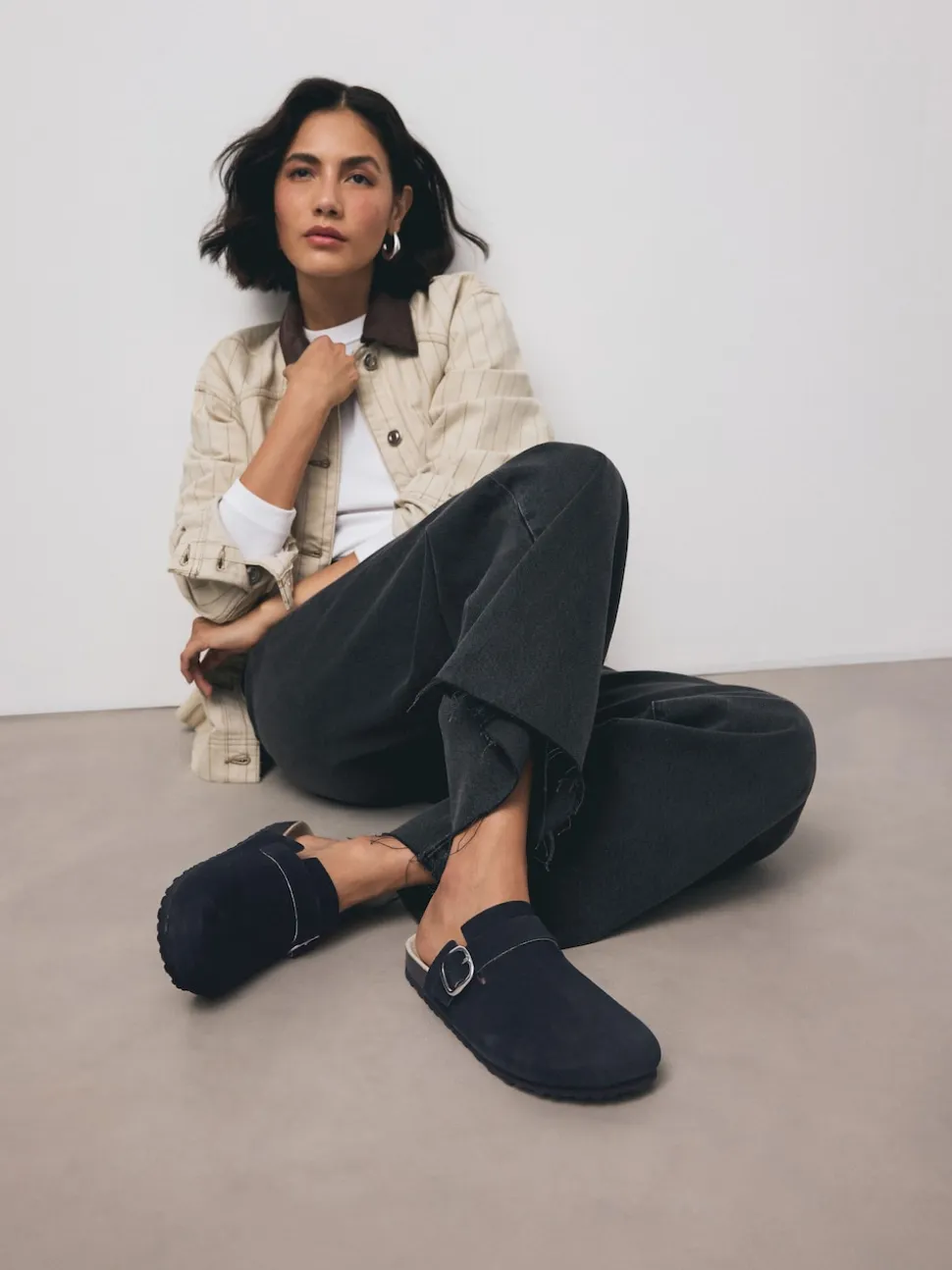 marine - sabots en cuir avec semelle plantaire