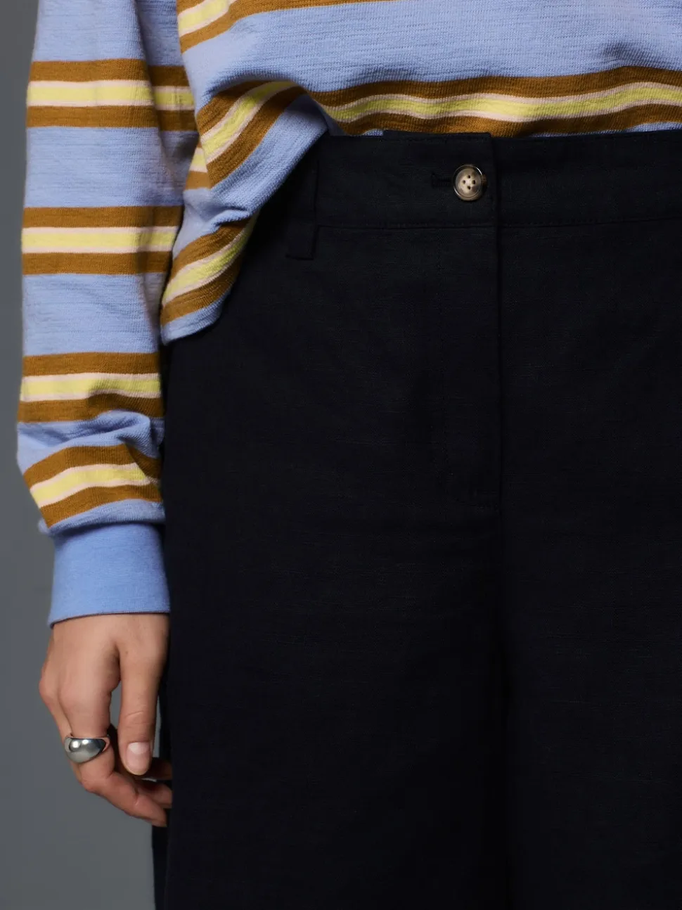 marine - Shorts de genou de mélange de lin