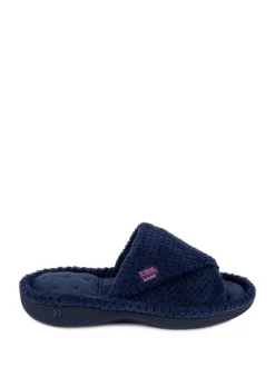 marine - Totes Ladies Isotoner Popcorn Turnover Open Toe Slippers