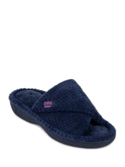 marine - Totes Ladies Isotoner Popcorn Turnover Open Toe Slippers