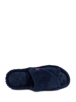 marine - Totes Ladies Isotoner Popcorn Turnover Open Toe Slippers