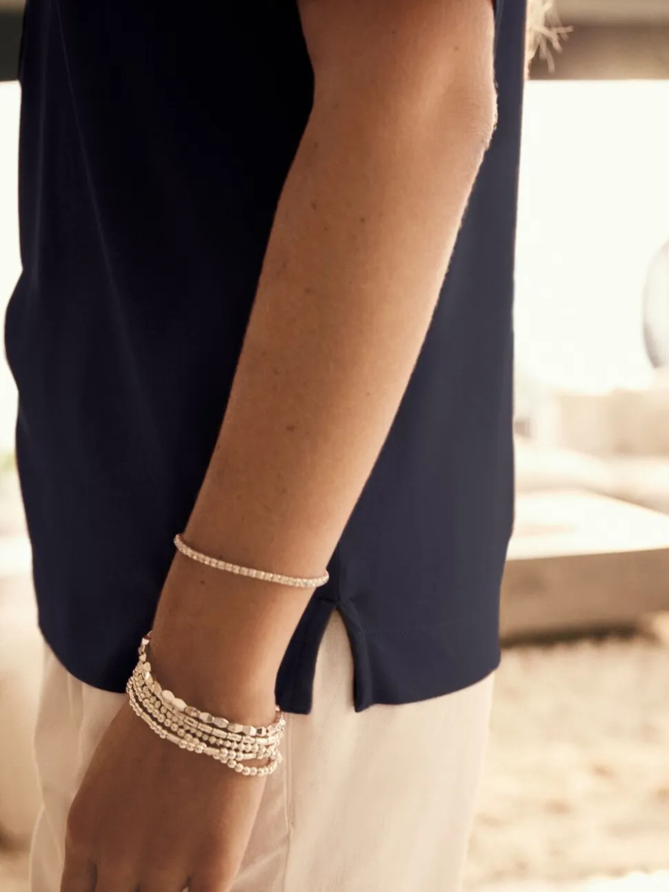 marine - T-shirt Col en V souple en coton modal