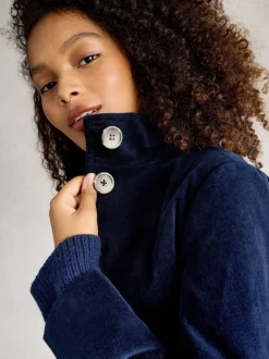 marine - White Stuff Manteau Karla en velours
