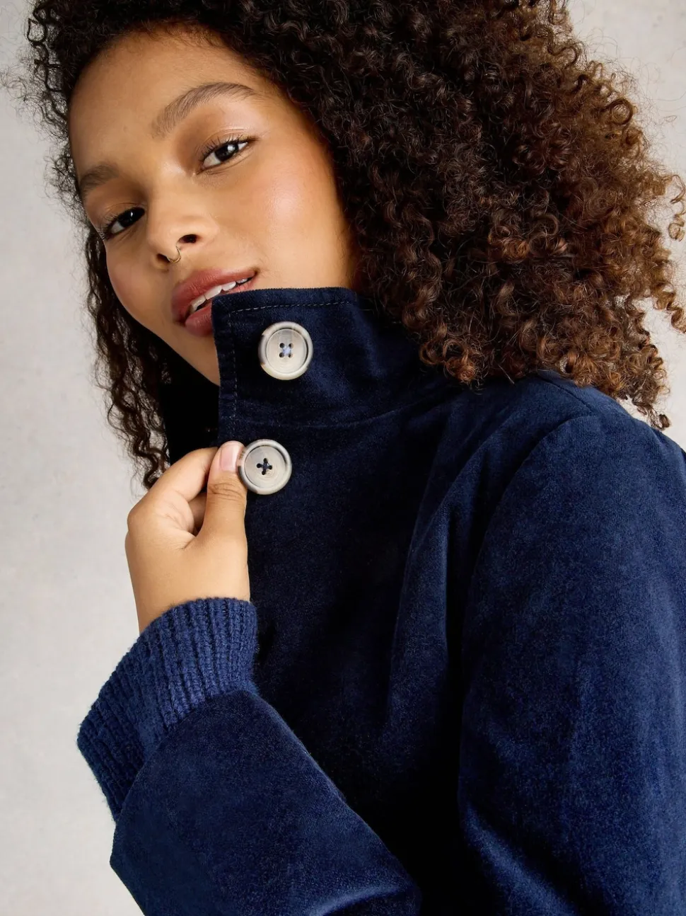 marine - White Stuff Manteau Karla en velours