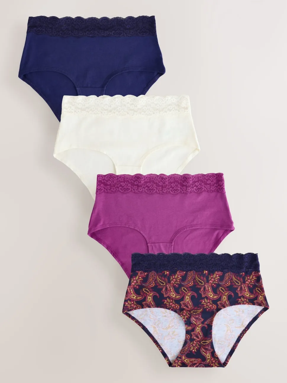 Marine Paisley - Lot de 4 culottes en coton et dentelle