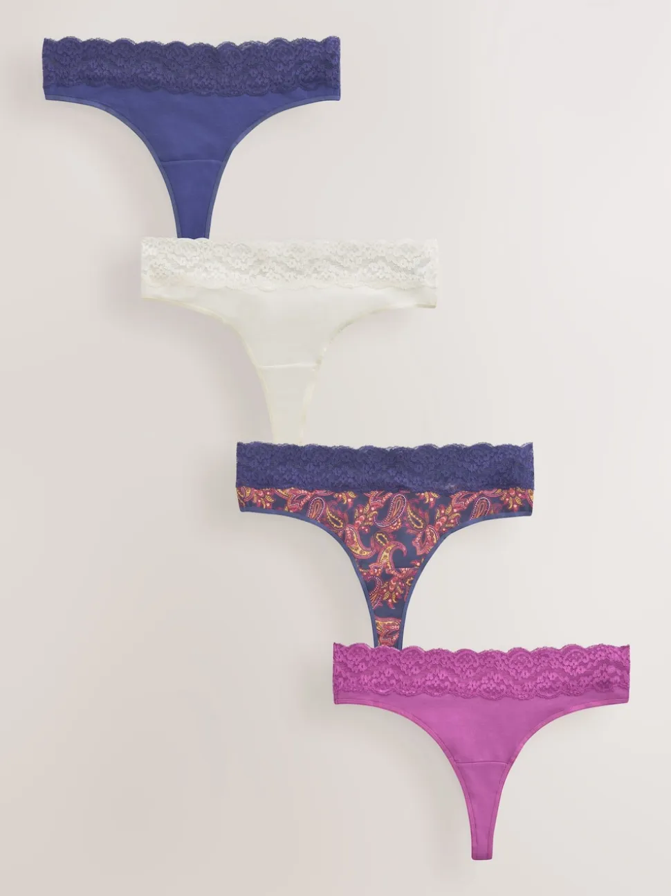 Marine Paisley - Lot de 4 culottes en coton et dentelle