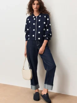 Marine Polka Dot - Veste zippée élégante en maille à col