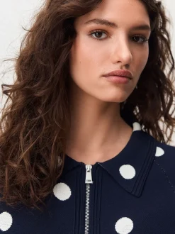 Marine Polka Dot - Veste zippée élégante en maille à col