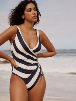 Marine/Crème - Maillot de bain gainant le ventre froncé