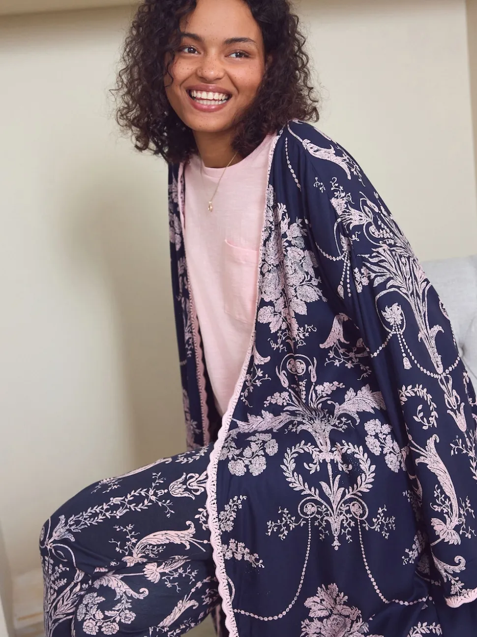 Marine/Rose - Peignoir Laura Ashley Josette