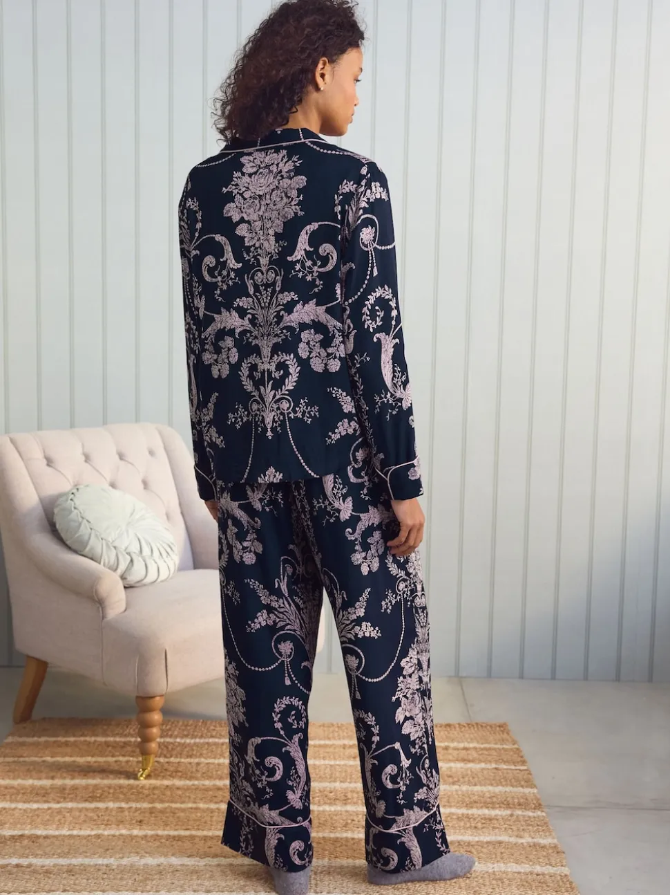 Marine/Rose - Pyjama Laura Ashley Josette boutonné