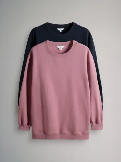 Marine/Rose - The Set lot de 2 Sweat-shirts longs à Col rond