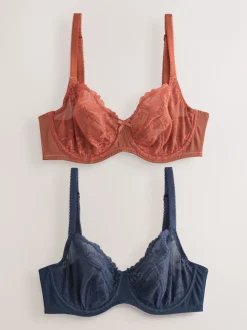 Marine/Rouille - Soutien-gorge en dentelle DD+ 2 Pack