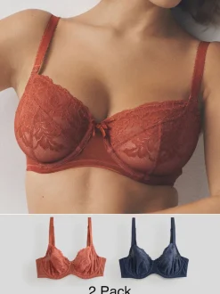 Marine/Rouille - Soutien-gorge en dentelle DD+ 2 Pack