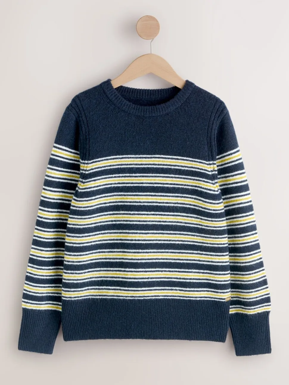 Marine/White Stripe - Laura Ashley Pull Col rond avec une touche de laine