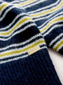 Marine/White Stripe - Laura Ashley Pull Col rond avec une touche de laine