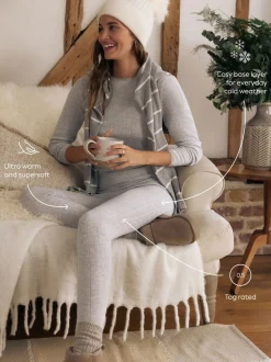 Marl gris - Leggings en maille pointelle douillette haute taille thermique