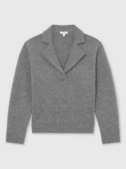 Marl gris - Pull en maille à col en laine et cachemire Reiss Flo