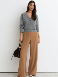 Marl gris - Pull en maille à col en laine et cachemire Reiss Flo