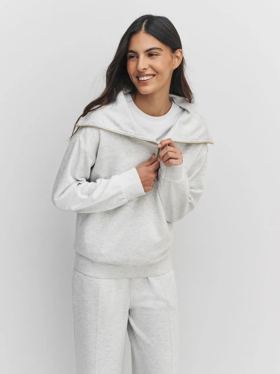 Marl gris - Sweat-shirt en jersey à col zippé