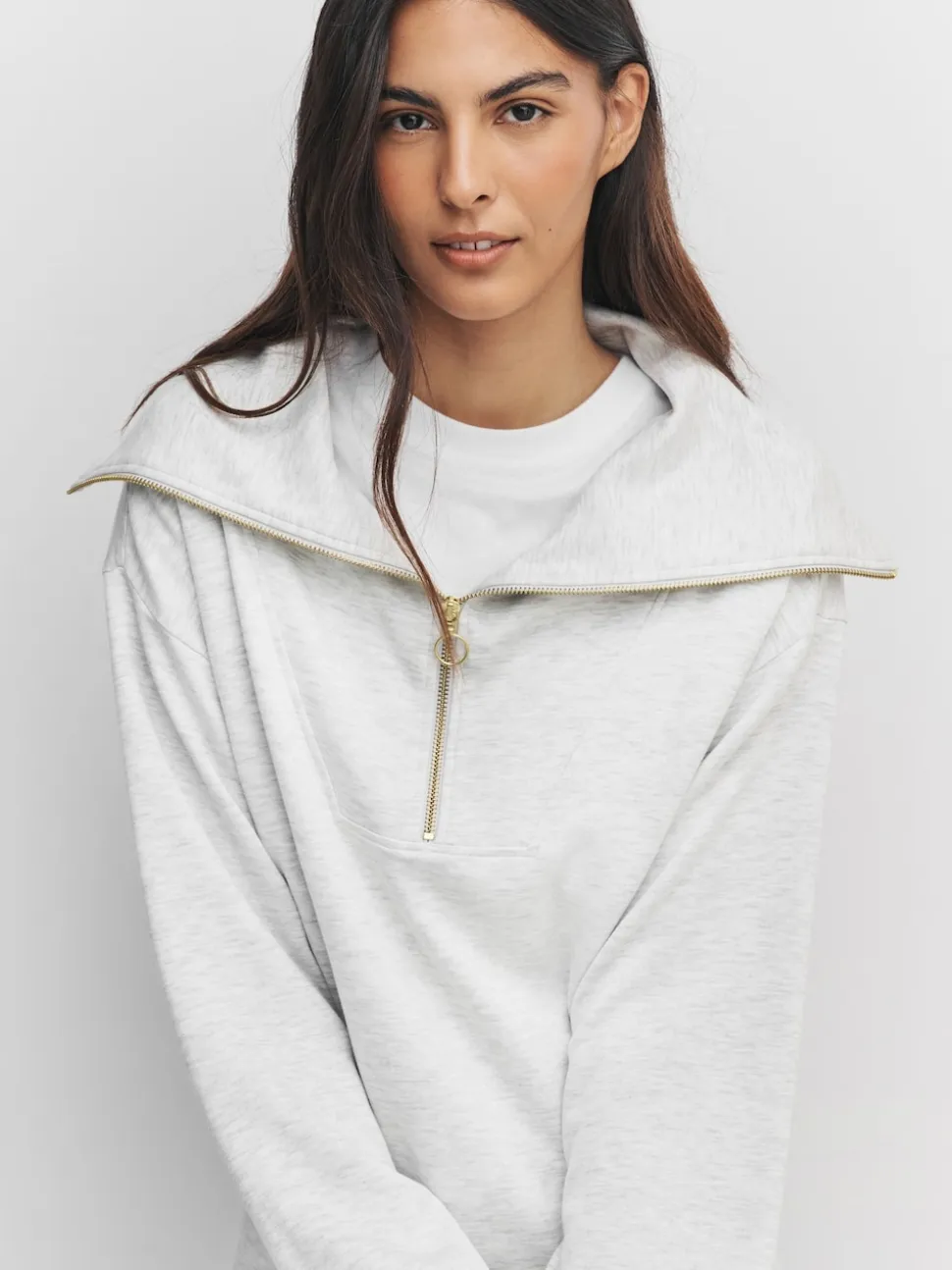 Marl gris - Sweat-shirt en jersey à col zippé