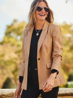 Marron - Blazer en similicuir Sosandar
