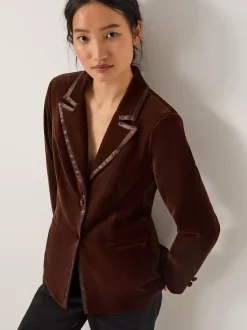 Marron - Blazer Monsoon Mila en velours à simple boutonnage