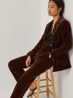 Marron - Blazer Monsoon Mila en velours à simple boutonnage