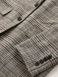 Marron - Blazer N. Premium à carreaux, riche en lin, simple boutonnage