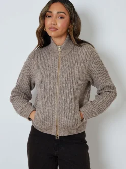 Marron - Blouson Threadbare zippé en maille