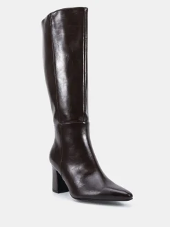 Marron - Bottes au genou à talon carré Gala à bout pointu Coupe large Novo