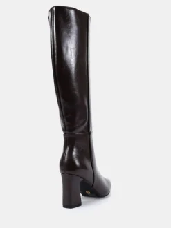 Marron - Bottes au genou à talon carré Gala à bout pointu Coupe large Novo