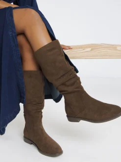 Marron - Bottes froncées JD Williams hauteur genou