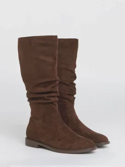 Marron - Bottes froncées JD Williams hauteur genou