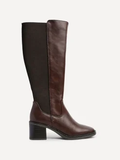 Marron - Bottes hautes Linzi Reason à talons carrés avec panneau extensible dans le dos