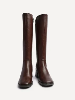 Marron - Bottes hautes Linzi Reason à talons carrés avec panneau extensible dans le dos
