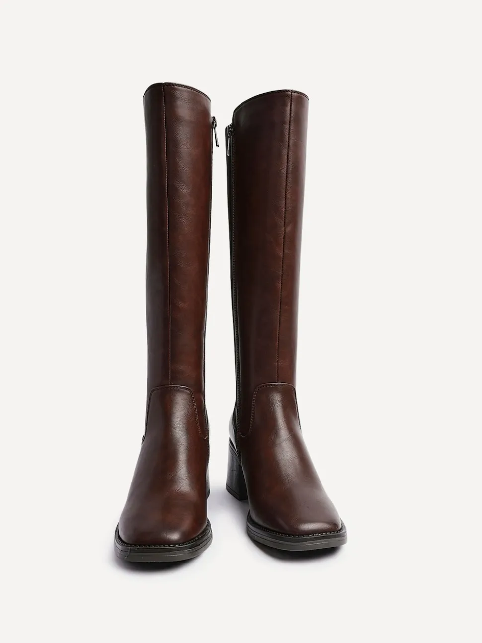 Marron - Bottes hautes Linzi Reason à talons carrés avec panneau extensible dans le dos