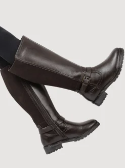 Marron - Bottes longues Pavers Wide Fit en cuir élastique