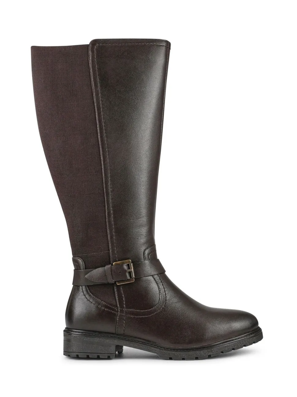 Marron - Bottes longues Pavers Wide Fit en cuir élastique
