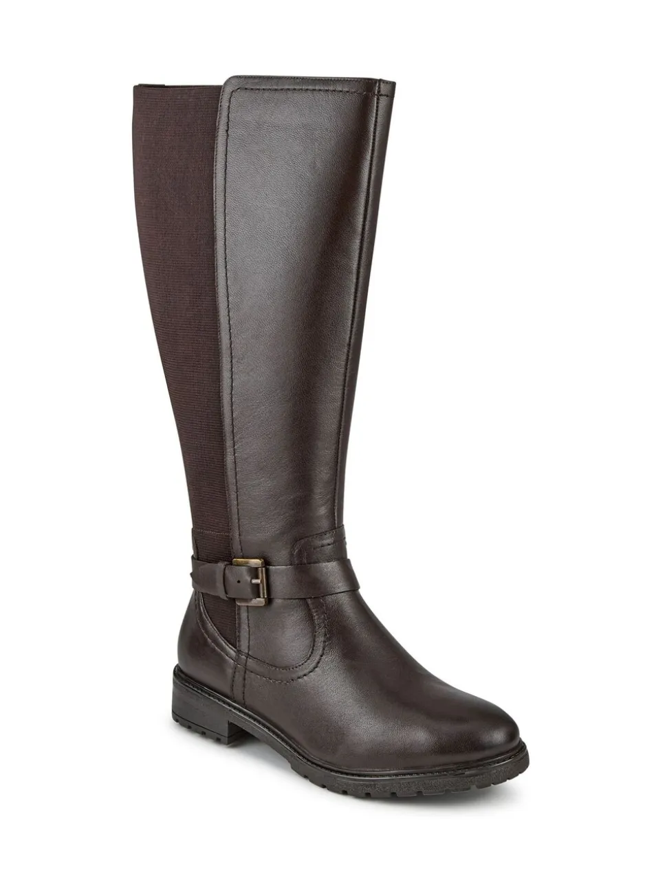 Marron - Bottes longues Pavers Wide Fit en cuir élastique